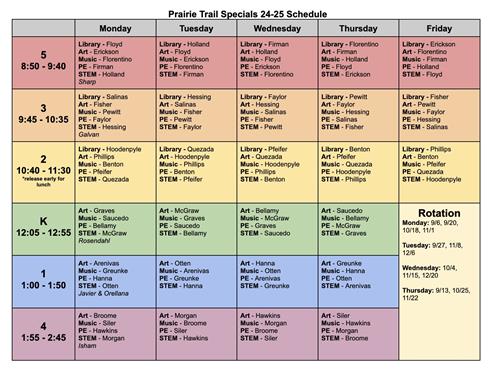 Specials Rotation Schedule 2024-2025